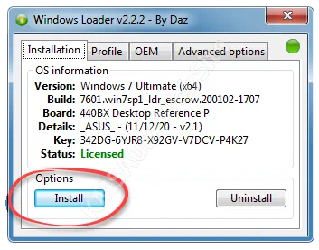 Активация ОС в Windows 7 Loader